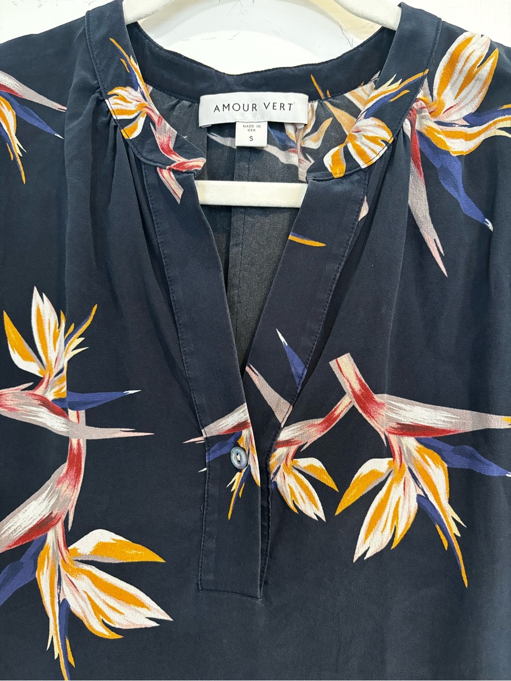Amour Vert Navy Floral-Print Tunic with Yellow & Blue Accents
